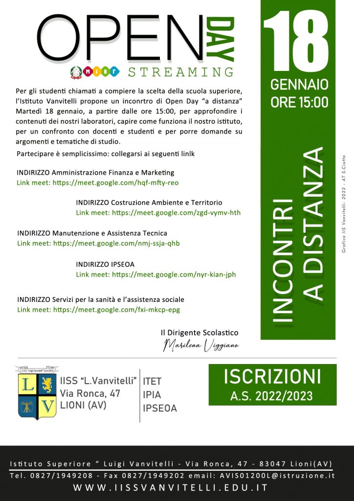 Open Day in Streaming 18 gennaio 2022 ore 15:00