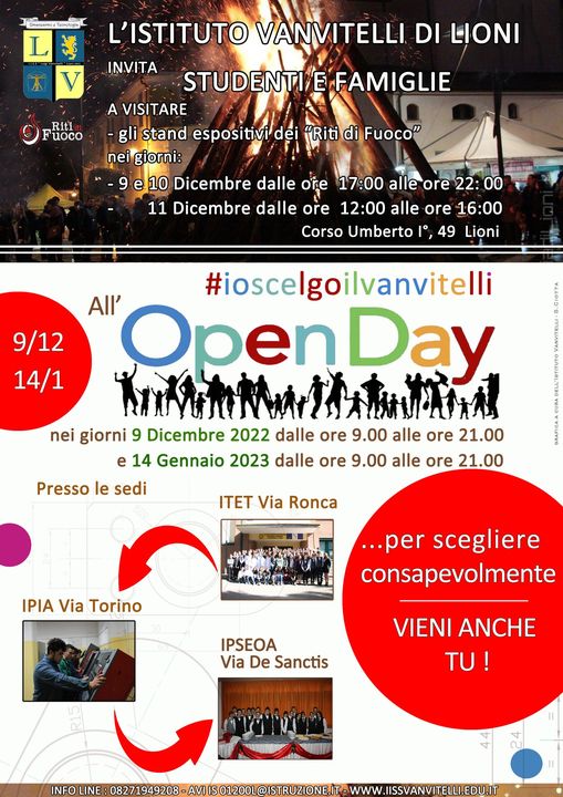 Giornate di Open Day 9 dicembre 2022 e 14 gennaio 2023 e stand espositivo dei “Riti di Fuoco” 9 10 e 11 dicembre 2022